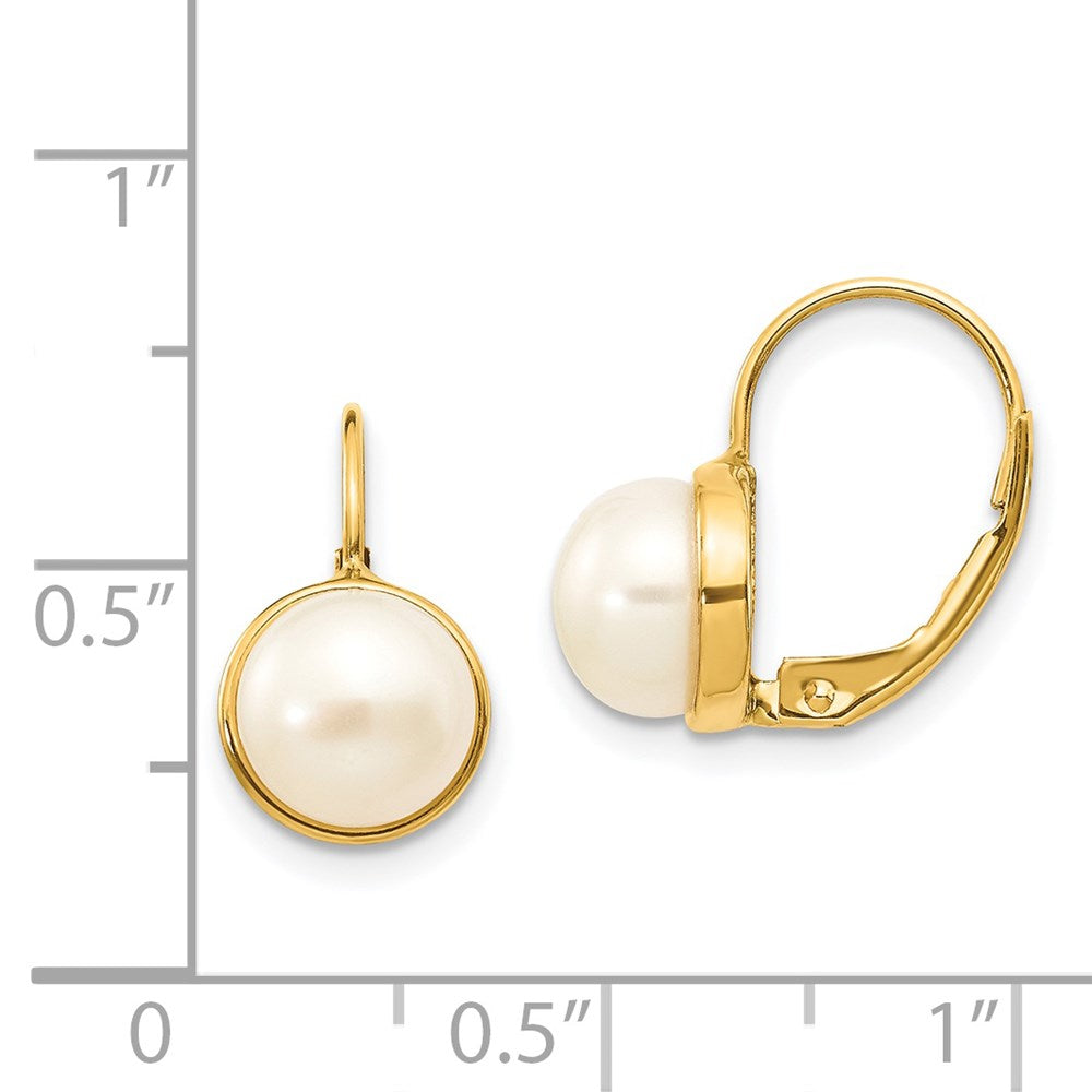 14K Gelbgold 6 7mm Weiß Knopf Süßwasser Zuchtperle Ohrhänger mit Brisur