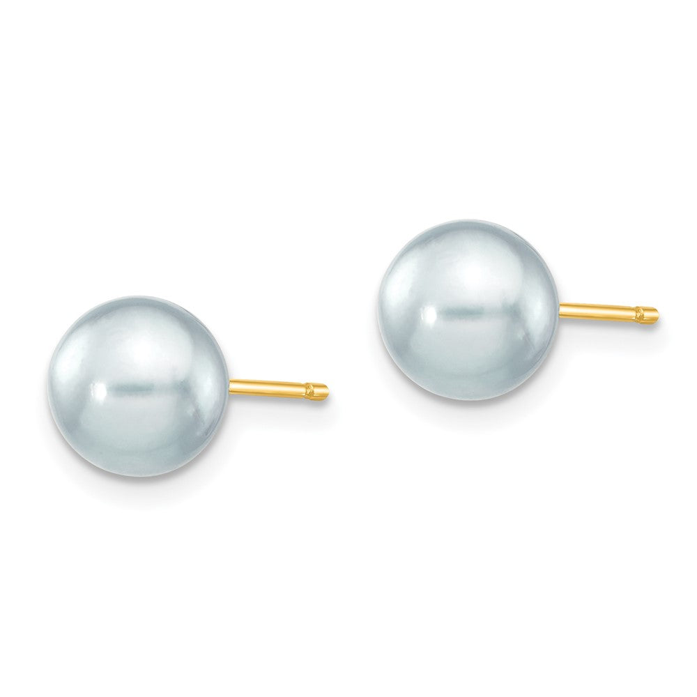 14K Gelbgold 7 8mm Grau Rund Akoya Salzwasser Zuchtperle Ohrstecker