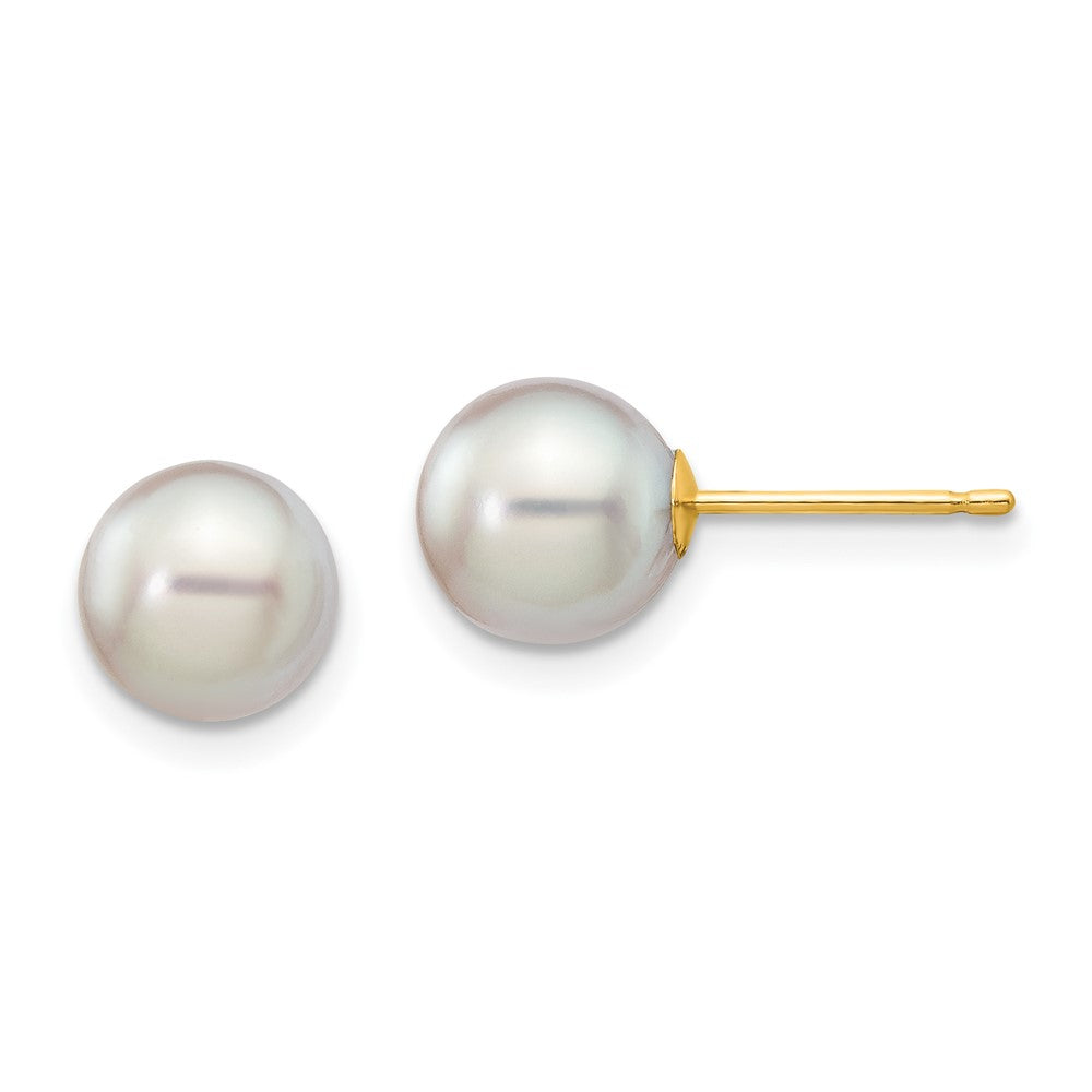 14K Gelbgold 7 8mm Grau Rund Akoya Salzwasser Zuchtperle Ohrstecker