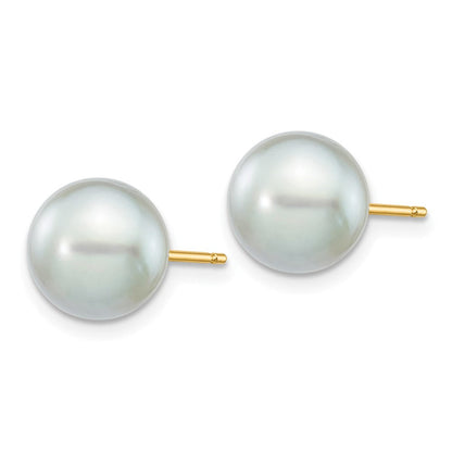 14K Gelbgold 8 9mm Grau Rund Akoya Salzwasser Zuchtperle Ohrstecker