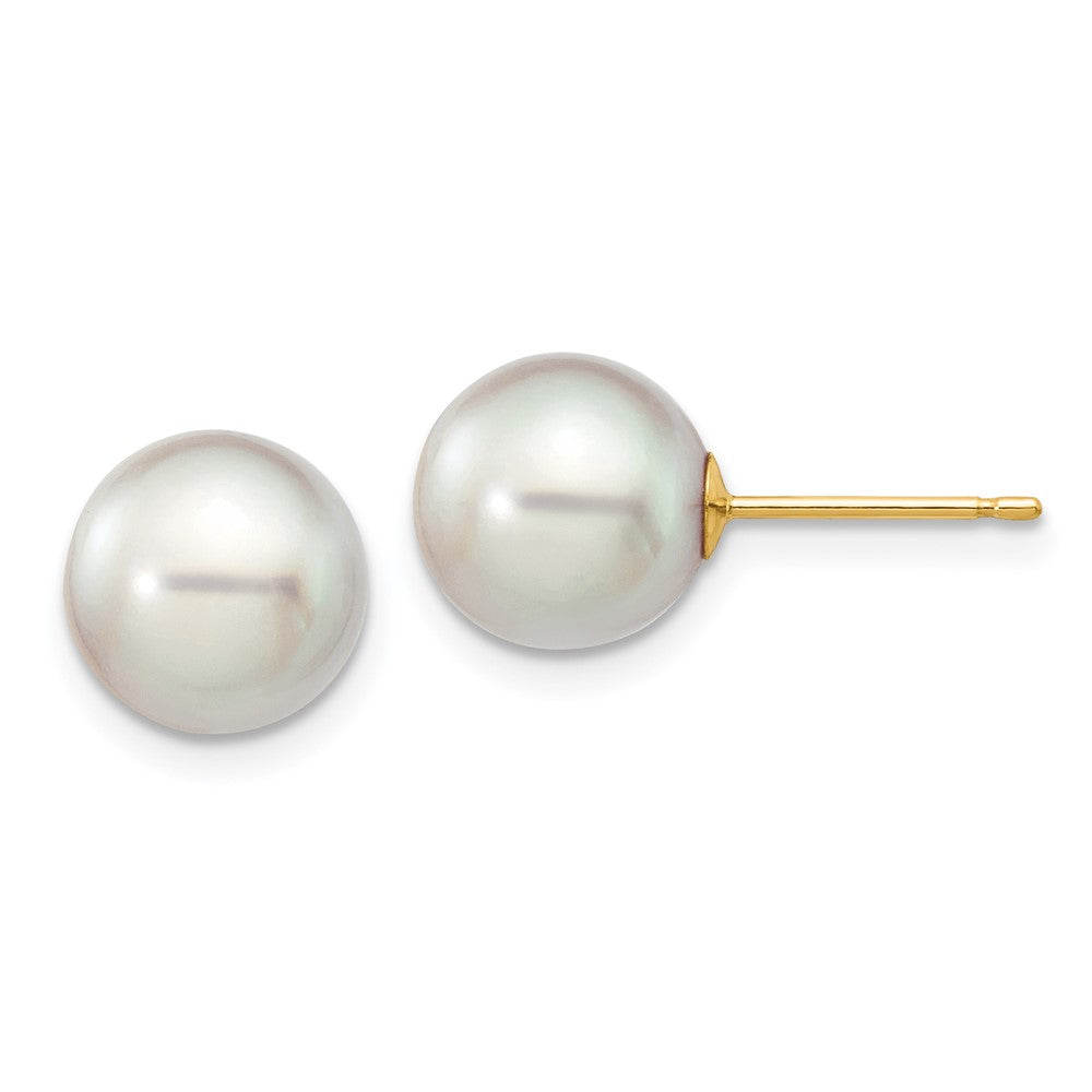 14K Gelbgold 8 9mm Grau Rund Akoya Salzwasser Zuchtperle Ohrstecker