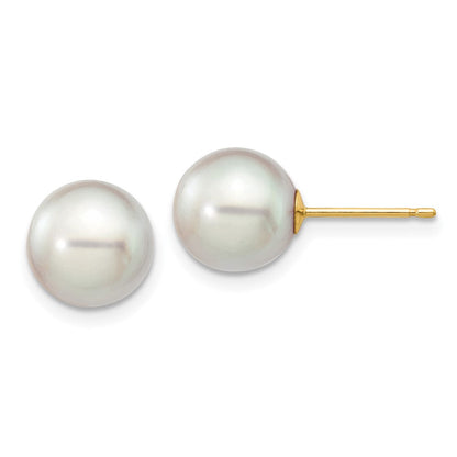 14K Gelbgold 8 9mm Grau Rund Akoya Salzwasser Zuchtperle Ohrstecker