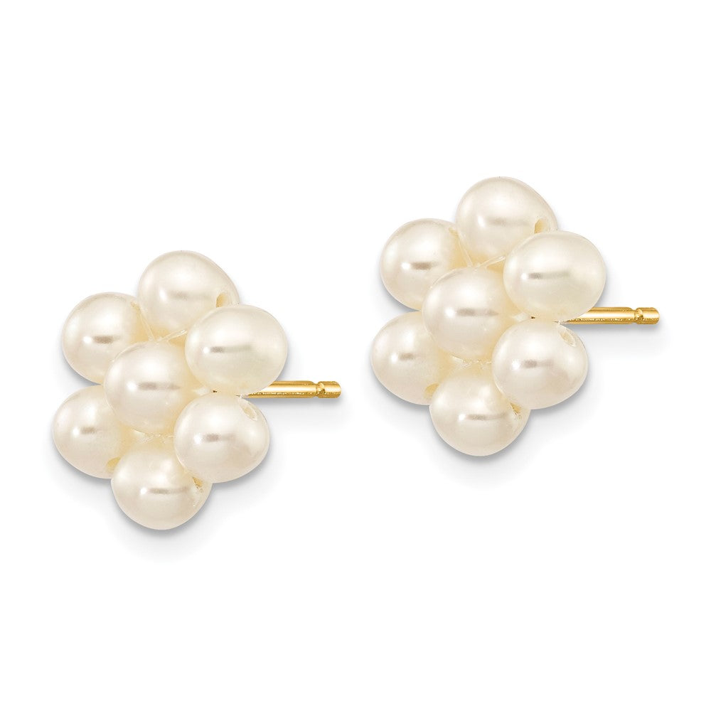 14K Gelbgold 3 4mm Weiß Egg Süßwasser Zuchtperle Blume Ohrringe