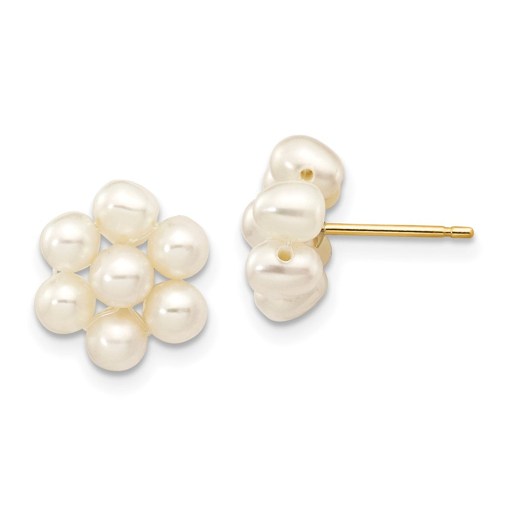 14K Gelbgold 3 4mm Weiß Egg Süßwasser Zuchtperle Blume Ohrringe