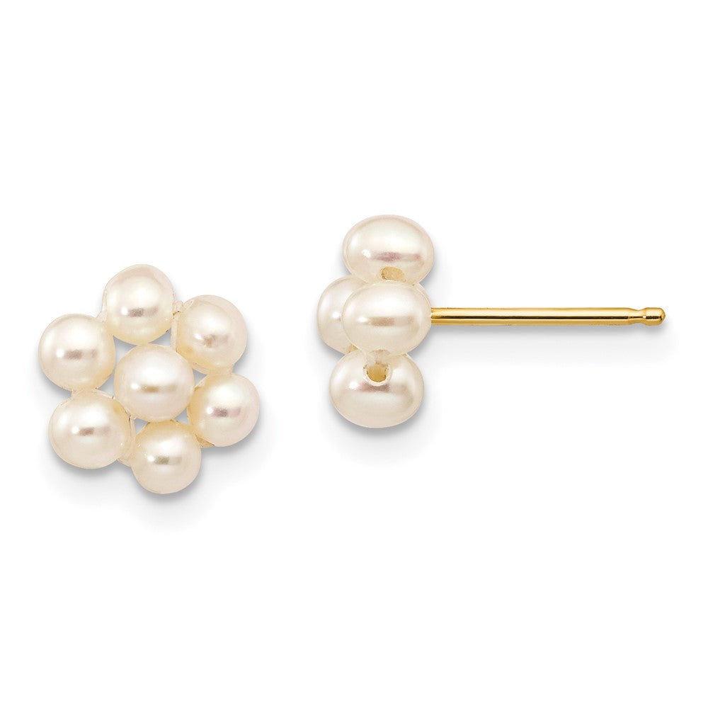 14K Gelbgold 2 3mm Weiß Egg Süßwasser Zuchtperle Blume Ohrringe