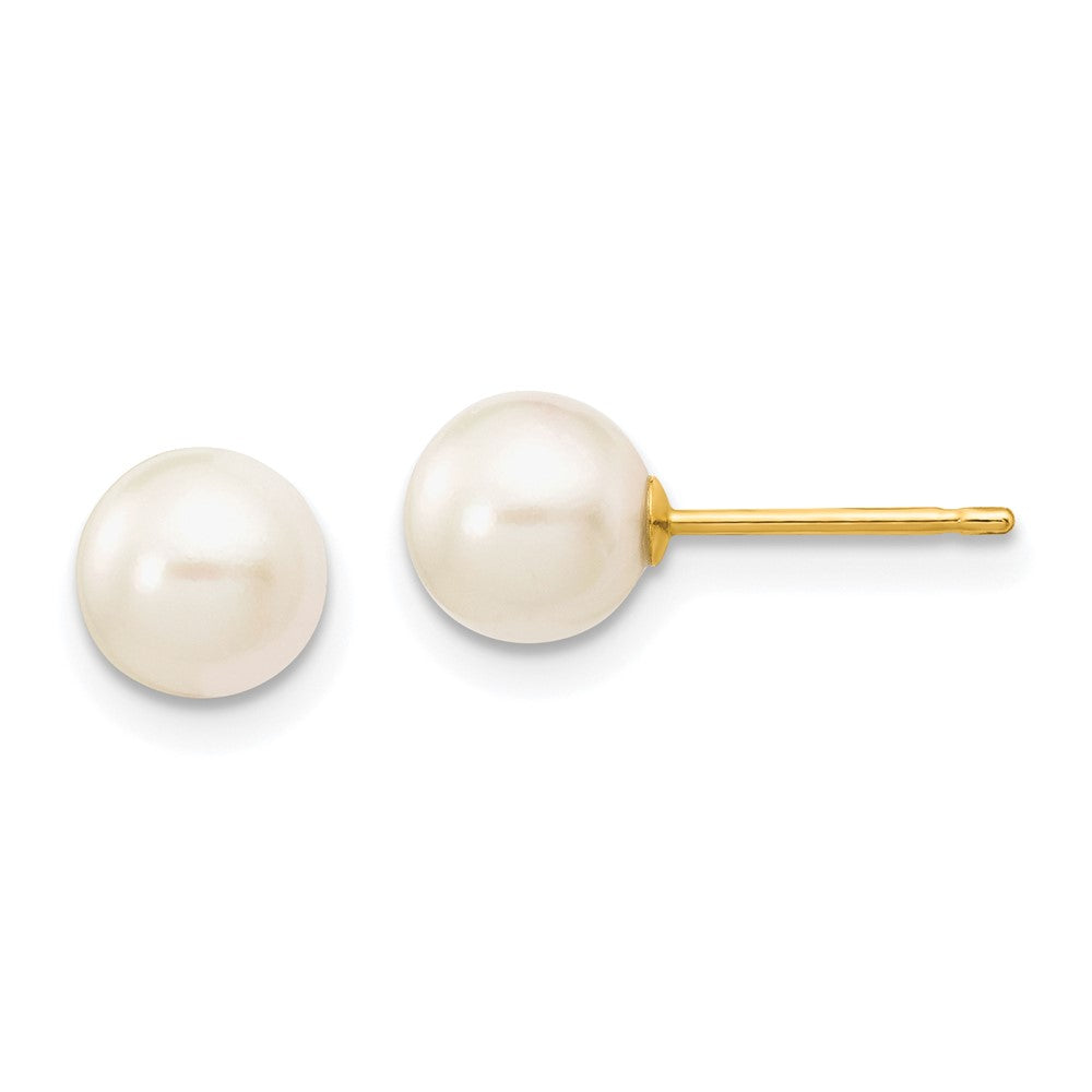 14K Gelbgold 6 7mm Weiß Rund Akoya Salzwasser Zuchtperle Ohrstecker