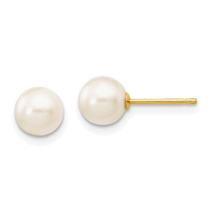 14K Gelbgold 6 7mm Weiß Rund Akoya Salzwasser Zuchtperle Ohrstecker