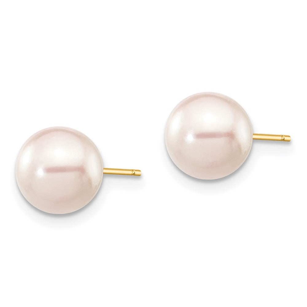 14K Gelbgold 7 8mm Weiß Rund Akoya Salzwasser Zuchtperle Ohrstecker