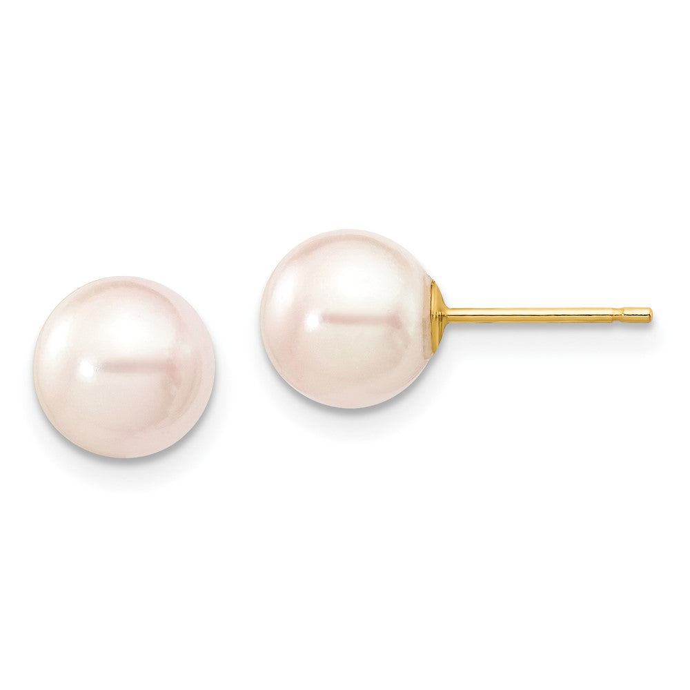 14K Gelbgold 7 8mm Weiß Rund Akoya Salzwasser Zuchtperle Ohrstecker