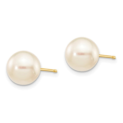 14K Gelbgold 8 9mm Weiß Rund Akoya Salzwasser Zuchtperle Ohrstecker