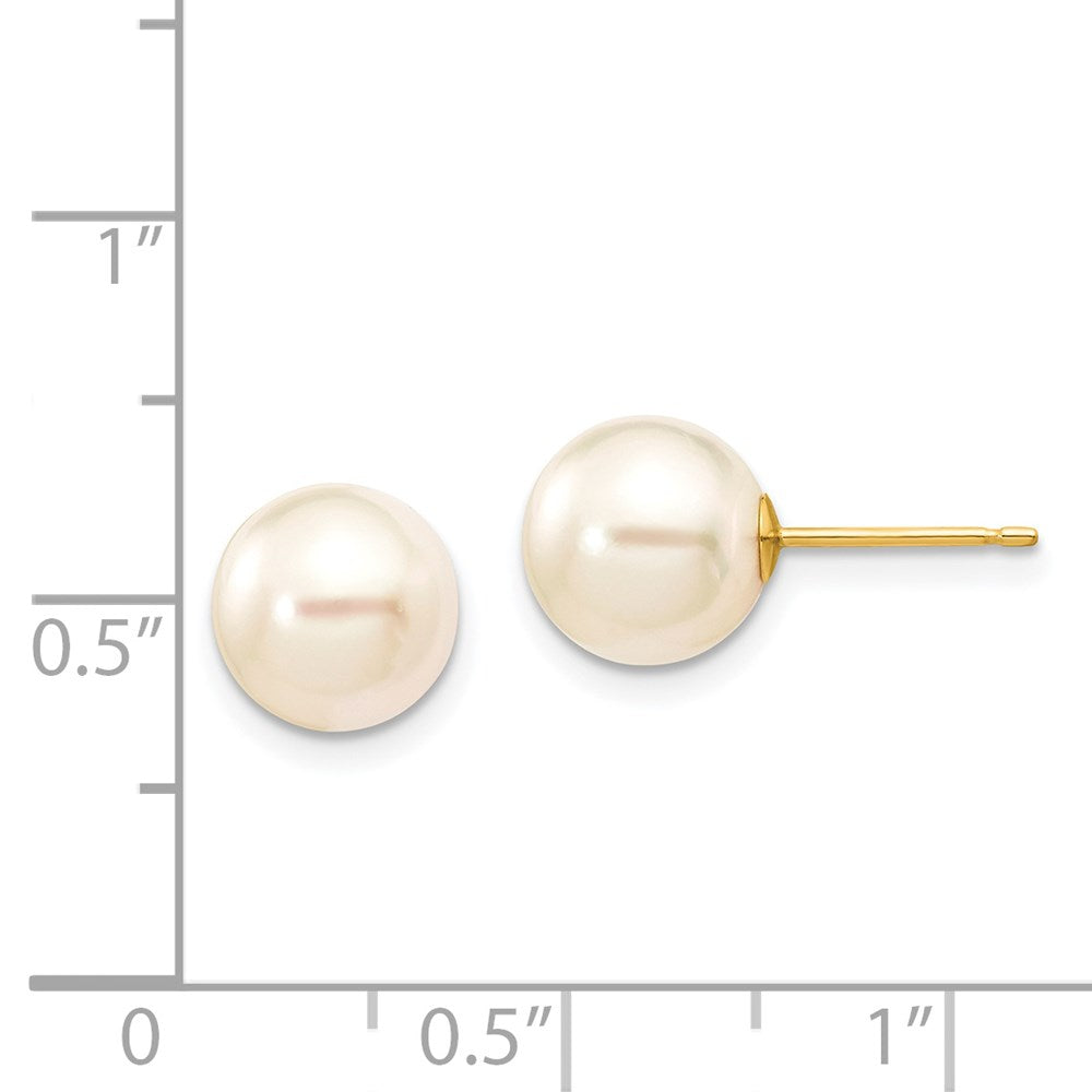 14K Gelbgold 8 9mm Weiß Rund Akoya Salzwasser Zuchtperle Ohrstecker