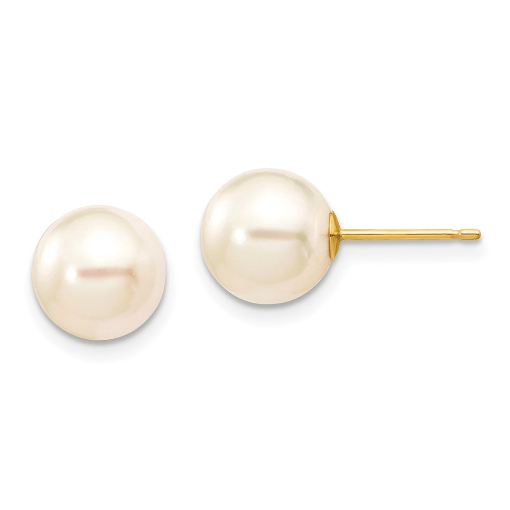 14K Gelbgold 8 9mm Weiß Rund Akoya Salzwasser Zuchtperle Ohrstecker