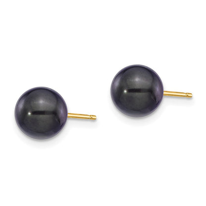 14K Gelbgold 7 8mm Schwarz Rund Akoya Salzwasser Zuchtperle Ohrstecker