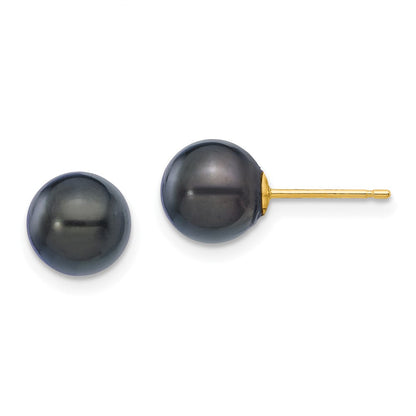 14K Gelbgold 7 8mm Schwarz Rund Akoya Salzwasser Zuchtperle Ohrstecker