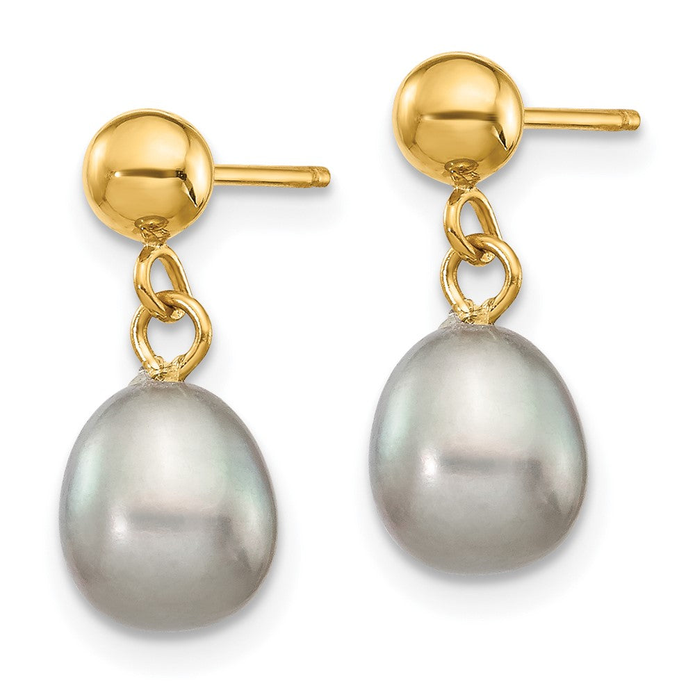 14K Gelbgold 6 7mm Grau Rice Süßwasser Zuchtperle Stecker Ohrhänger