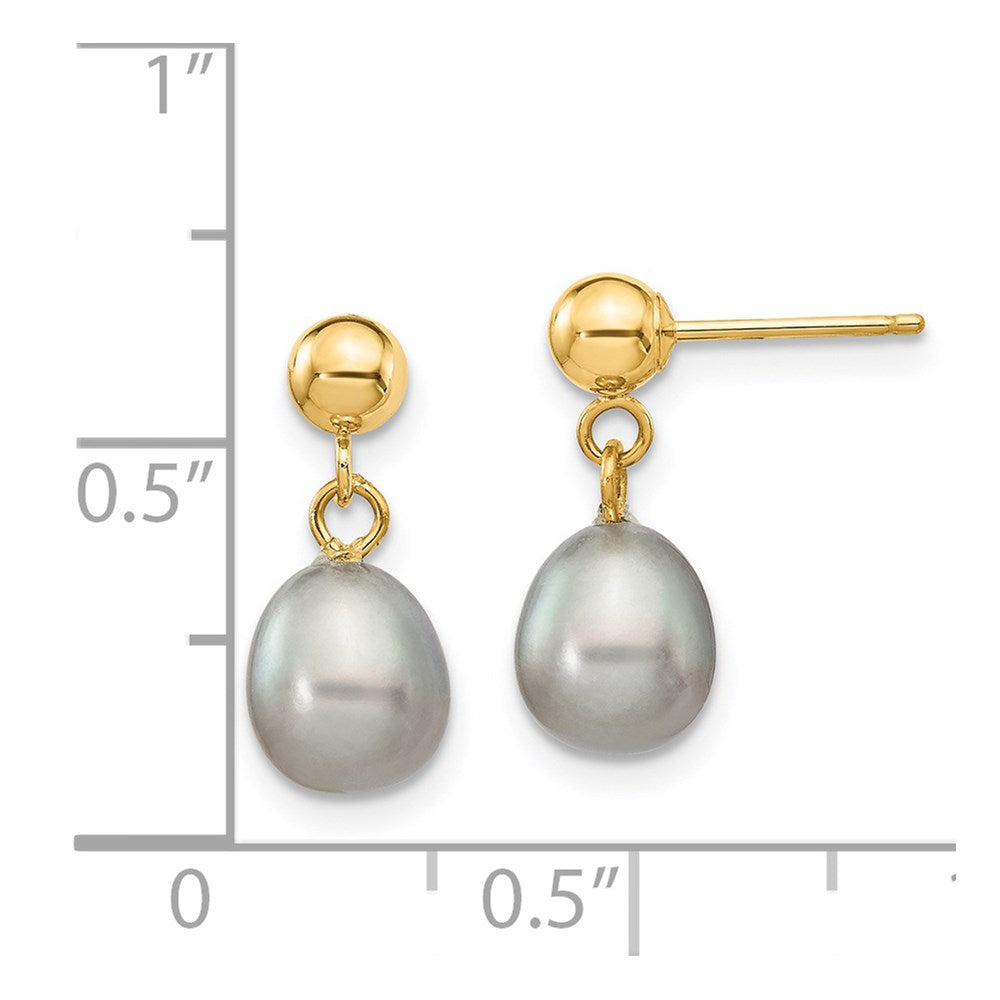 14K Gelbgold 6 7mm Grau Rice Süßwasser Zuchtperle Stecker Ohrhänger