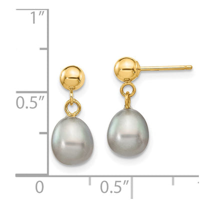 14K Gelbgold 6 7mm Grau Rice Süßwasser Zuchtperle Stecker Ohrhänger