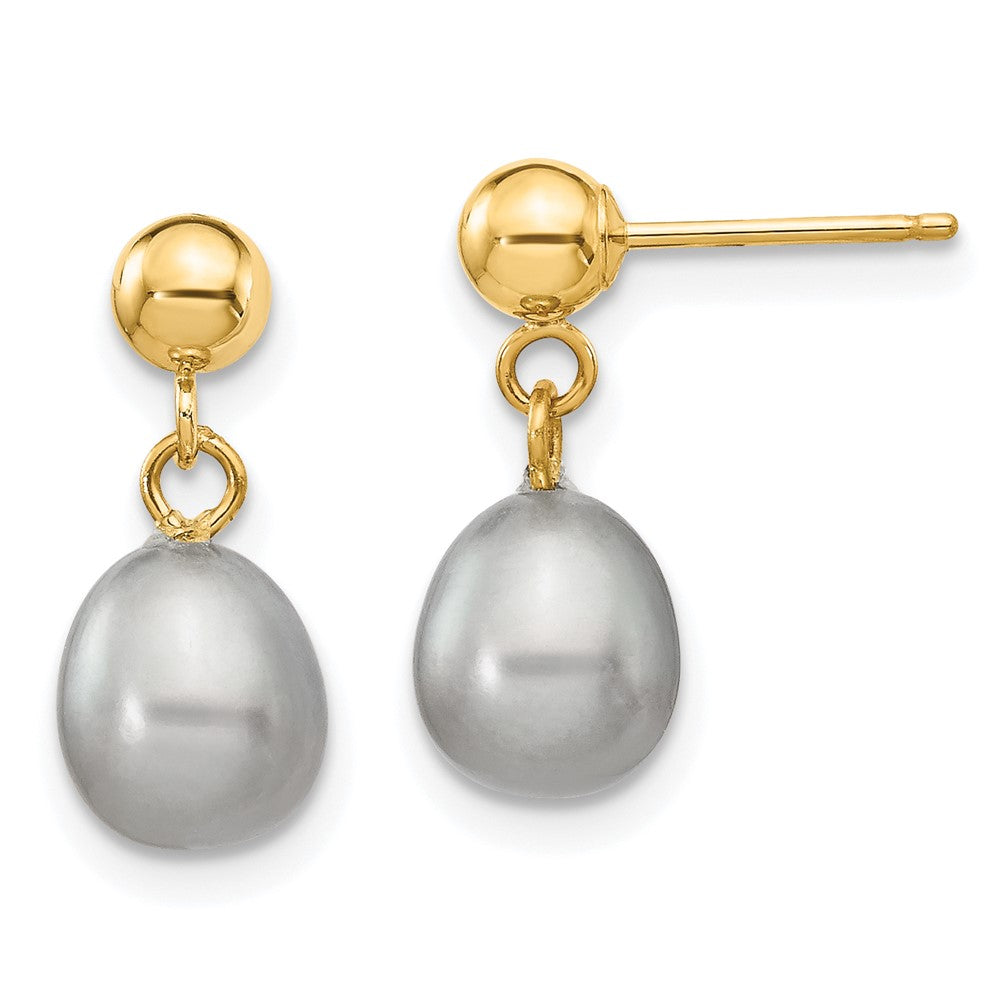 14K Gelbgold 6 7mm Grau Rice Süßwasser Zuchtperle Stecker Ohrhänger