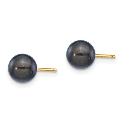 14K Gelbgold 6 7mm Schwarz Rund Akoya Salzwasser Zuchtperle Ohrstecker