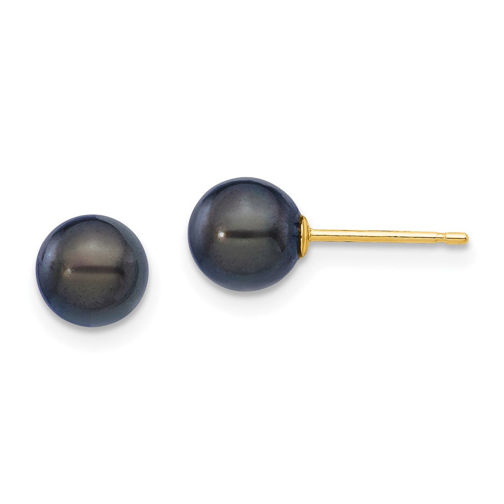 14K Gelbgold 6 7mm Schwarz Rund Akoya Salzwasser Zuchtperle Ohrstecker