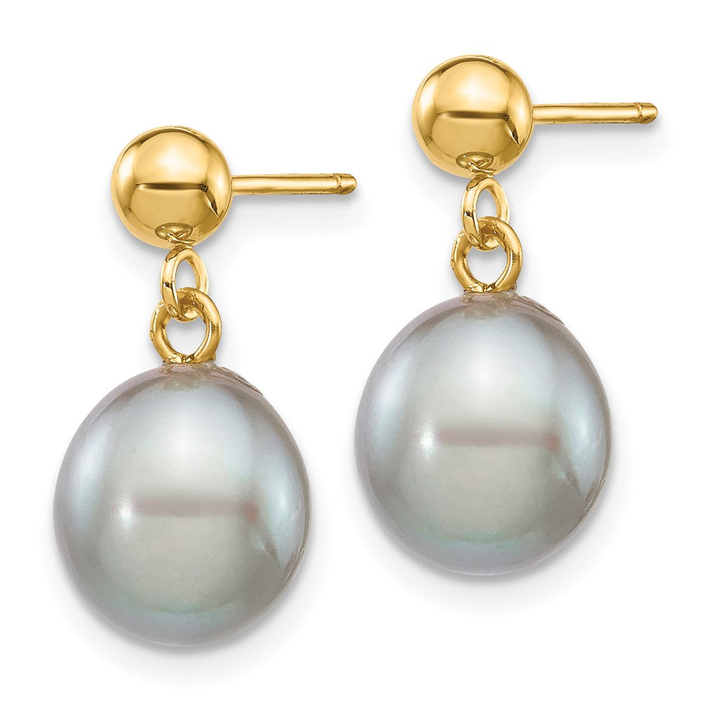 14K Gelbgold 8 9mm Grau Rice Süßwasser Zuchtperle Stecker Ohrhänger