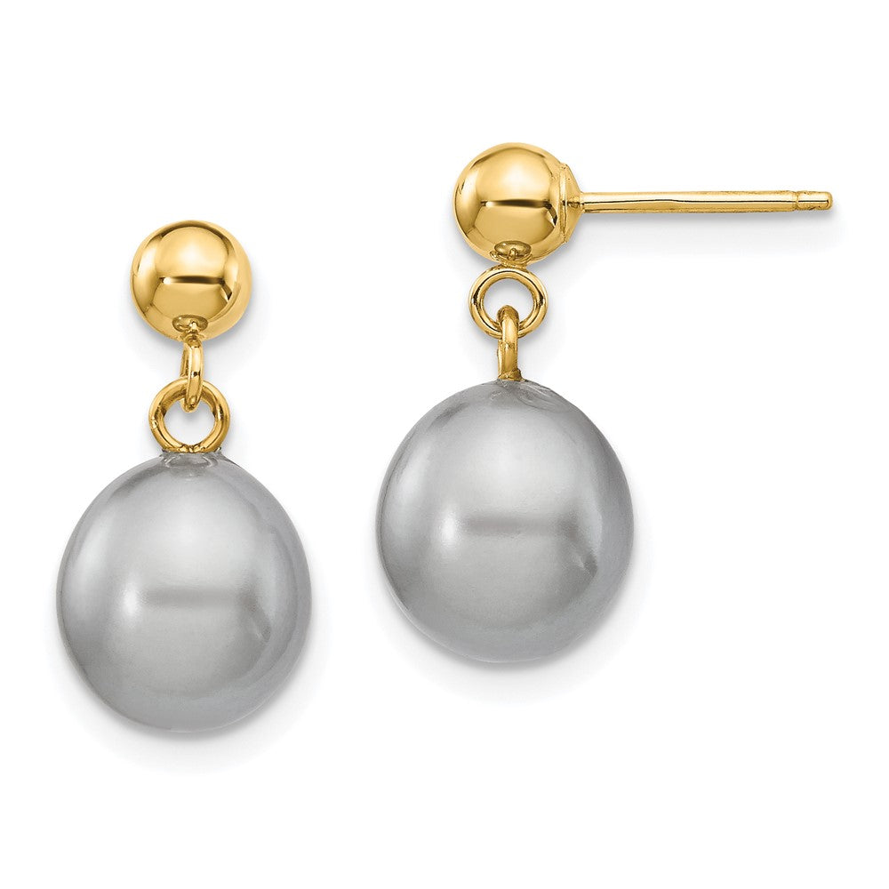 14K Gelbgold 8 9mm Grau Rice Süßwasser Zuchtperle Stecker Ohrhänger