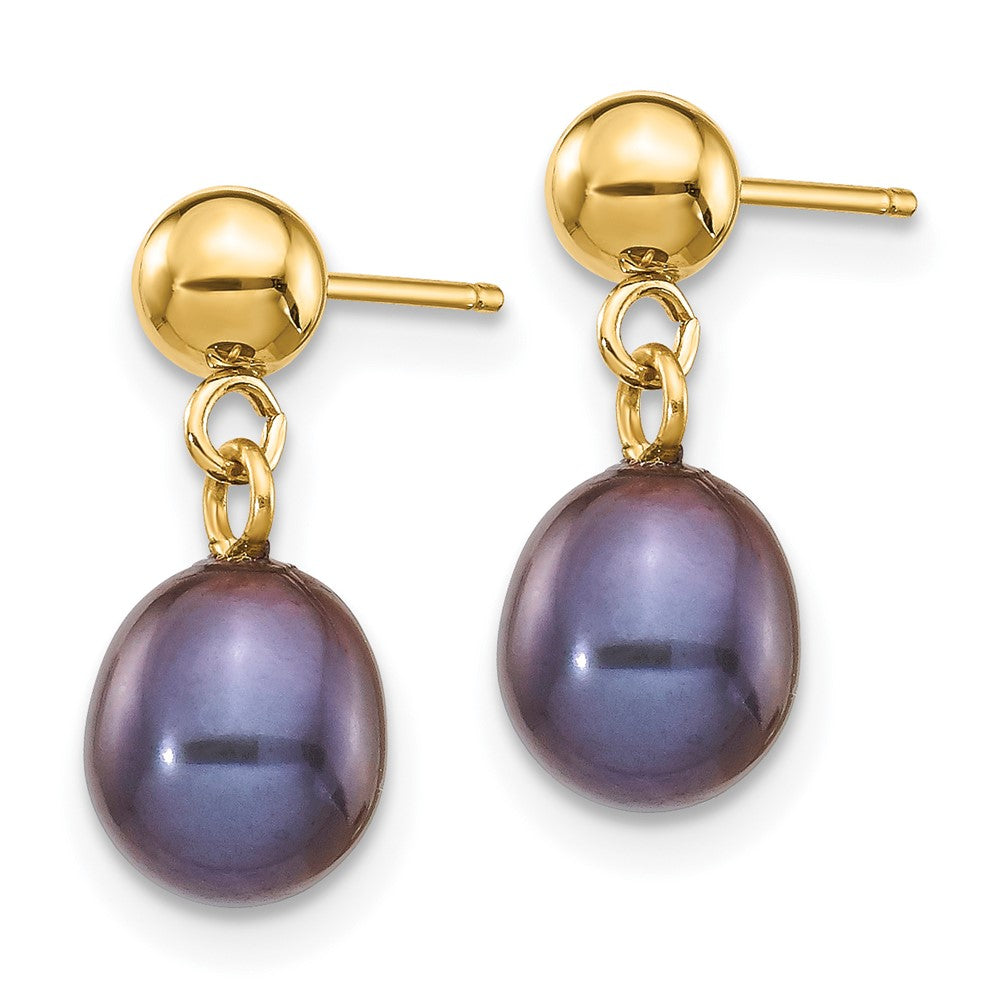 14K Gelbgold 6 7mm Schwarz Rice Süßwasser Zuchtperle Stecker Ohrhänger