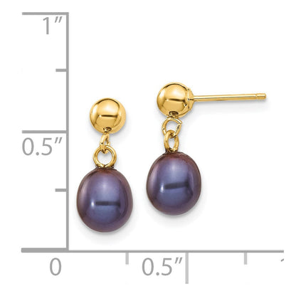 14K Gelbgold 6 7mm Schwarz Rice Süßwasser Zuchtperle Stecker Ohrhänger