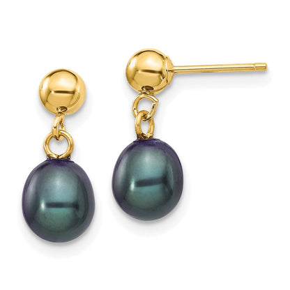14K Gelbgold 6 7mm Schwarz Rice Süßwasser Zuchtperle Stecker Ohrhänger
