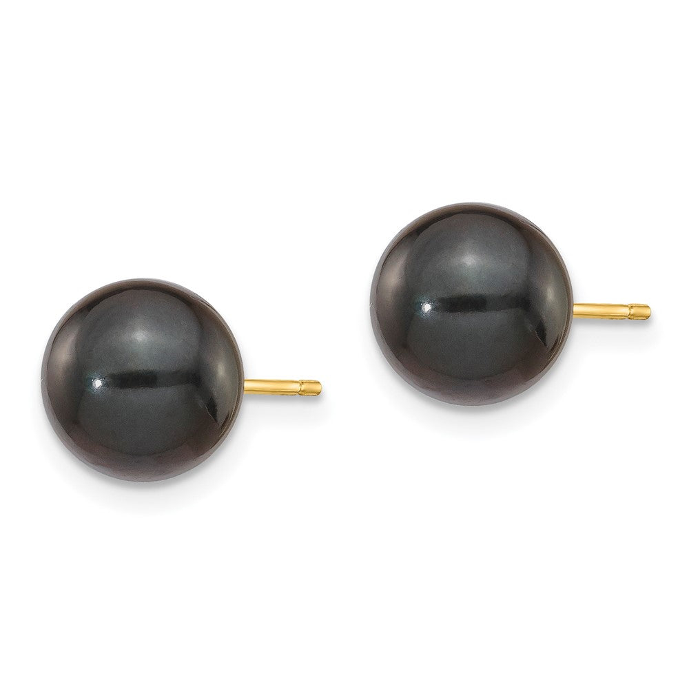 14K Gelbgold 8 9mm Schwarz Rund Akoya Salzwasser Zuchtperle Ohrstecker