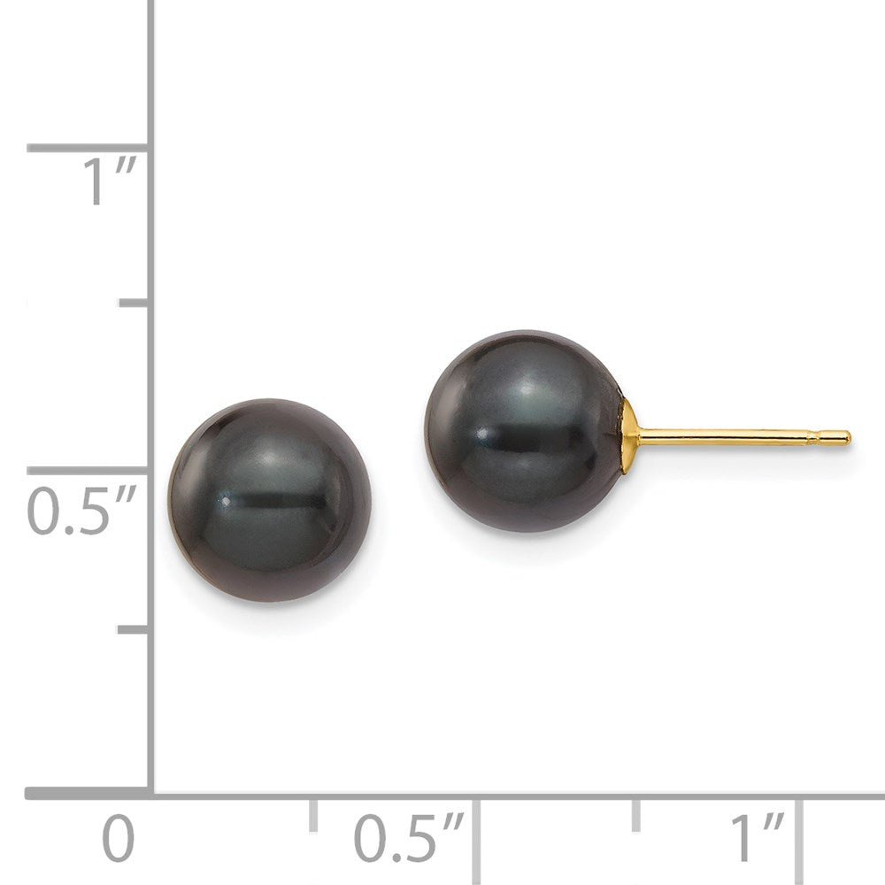 14K Gelbgold 8 9mm Schwarz Rund Akoya Salzwasser Zuchtperle Ohrstecker