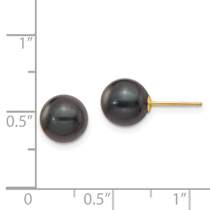 14K Gelbgold 8 9mm Schwarz Rund Akoya Salzwasser Zuchtperle Ohrstecker
