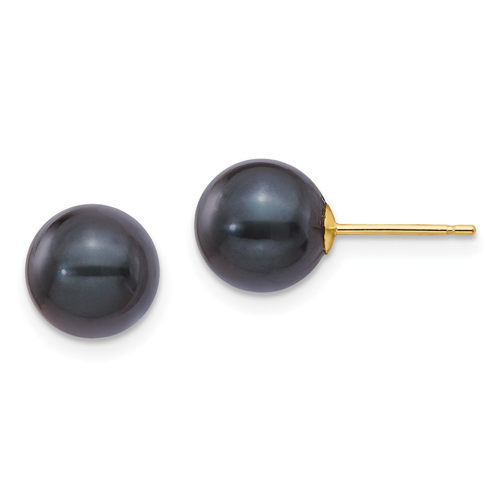 14K Gelbgold 8 9mm Schwarz Rund Akoya Salzwasser Zuchtperle Ohrstecker