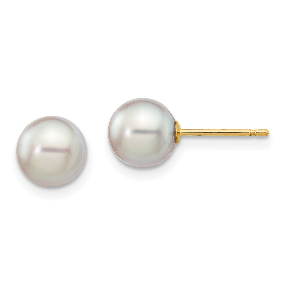 14K Gelbgold 6 7mm Grau Rund Akoya Salzwasser Zuchtperle Ohrstecker