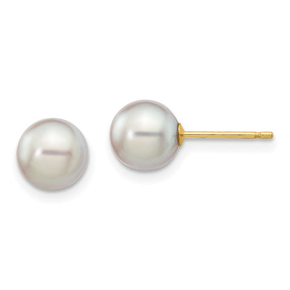 14K Gelbgold 6 7mm Grau Rund Akoya Salzwasser Zuchtperle Ohrstecker