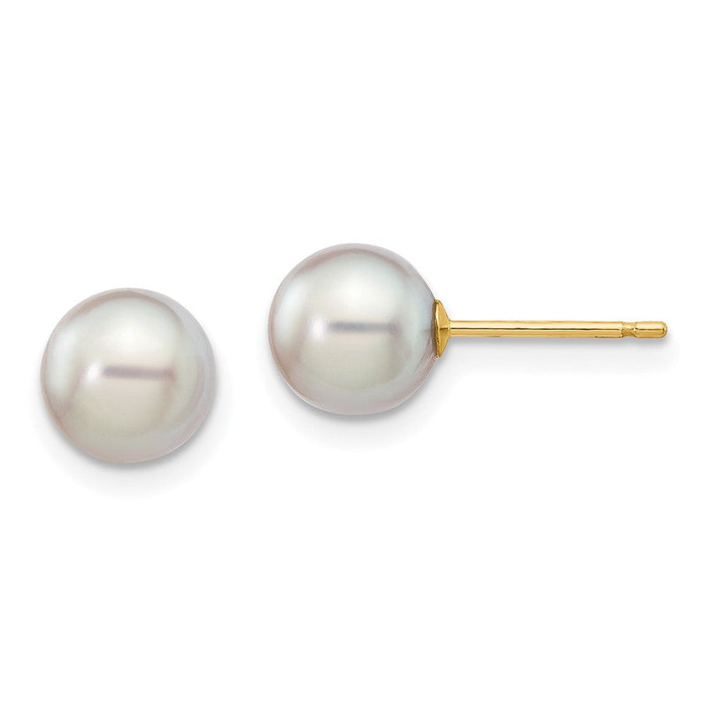 14K Gelbgold 6 7mm Grau Rund Akoya Salzwasser Zuchtperle Ohrstecker