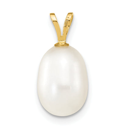 14K Gelbgold 14K 8-9mm Weiß Rice Süßwasser Zuchtperle Anhänger