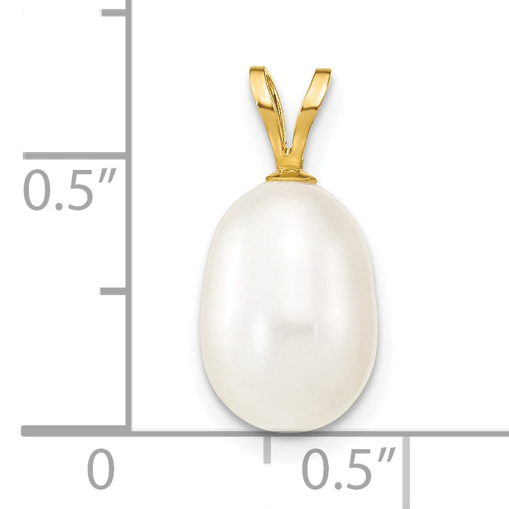 14K Gelbgold 14K 8-9mm Weiß Rice Süßwasser Zuchtperle Anhänger
