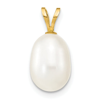 14K Gelbgold 14K 8-9mm Weiß Rice Süßwasser Zuchtperle Anhänger