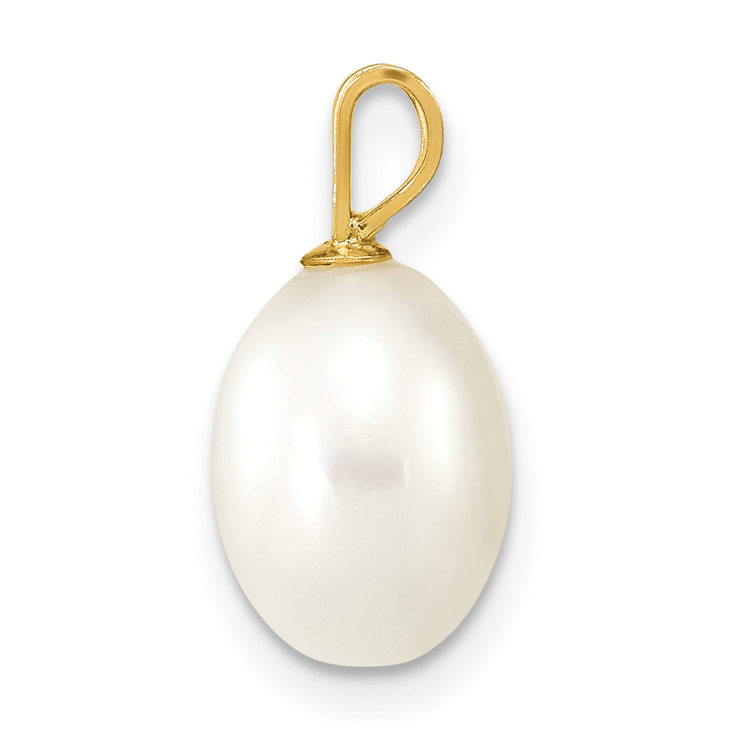14K Gelbgold 14K 7-8mm Weiß Rice Süßwasser Zuchtperle Anhänger