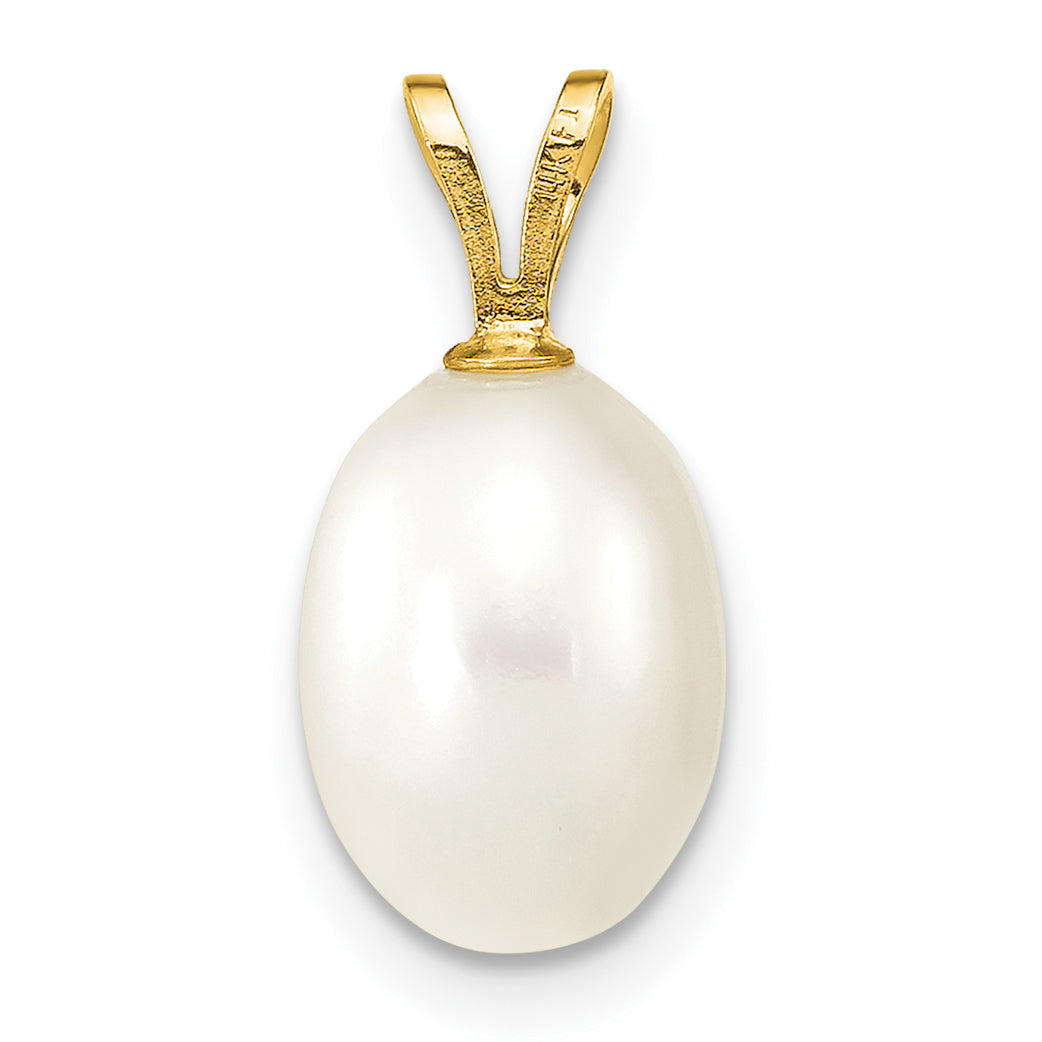 14K Gelbgold 14K 7-8mm Weiß Rice Süßwasser Zuchtperle Anhänger