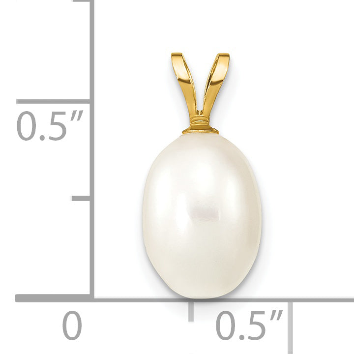 14K Gelbgold 14K 7-8mm Weiß Rice Süßwasser Zuchtperle Anhänger