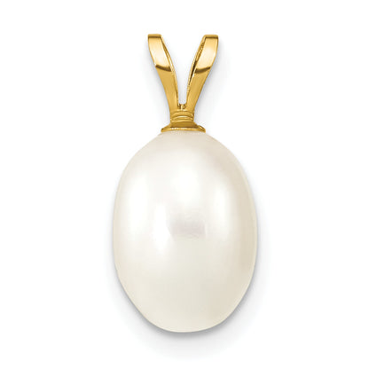 14K Gelbgold 14K 7-8mm Weiß Rice Süßwasser Zuchtperle Anhänger