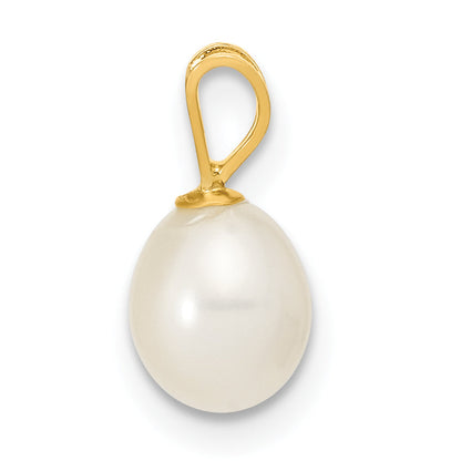 14K Gelbgold 14K 6-7mm Weiß Rice Süßwasser Zuchtperle Anhänger