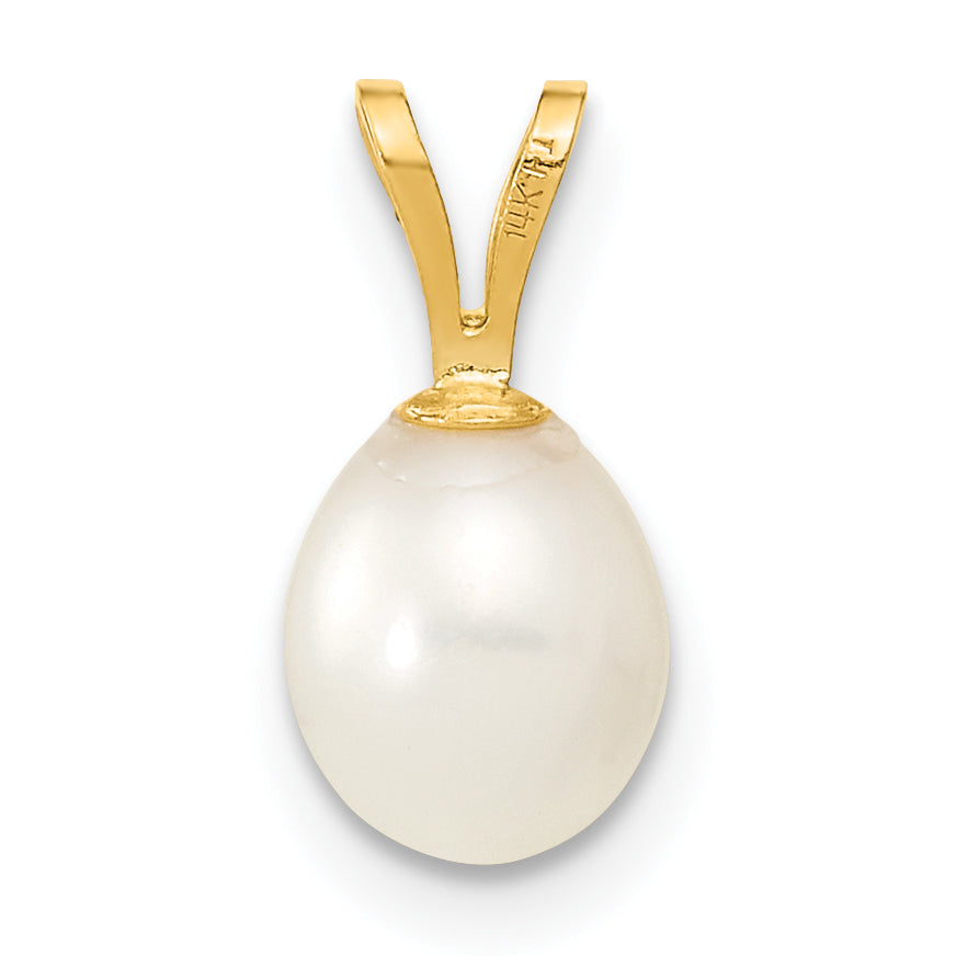 14K Gelbgold 14K 6-7mm Weiß Rice Süßwasser Zuchtperle Anhänger