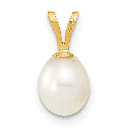 14K Gelbgold 14K 6-7mm Weiß Rice Süßwasser Zuchtperle Anhänger
