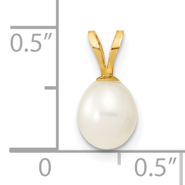 14K Gelbgold 14K 6-7mm Weiß Rice Süßwasser Zuchtperle Anhänger