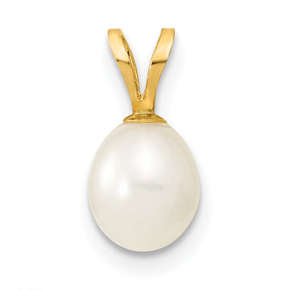 14K Gelbgold 14K 6-7mm Weiß Rice Süßwasser Zuchtperle Anhänger