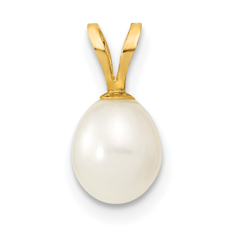 14K Gelbgold 14K 6-7mm Weiß Rice Süßwasser Zuchtperle Anhänger
