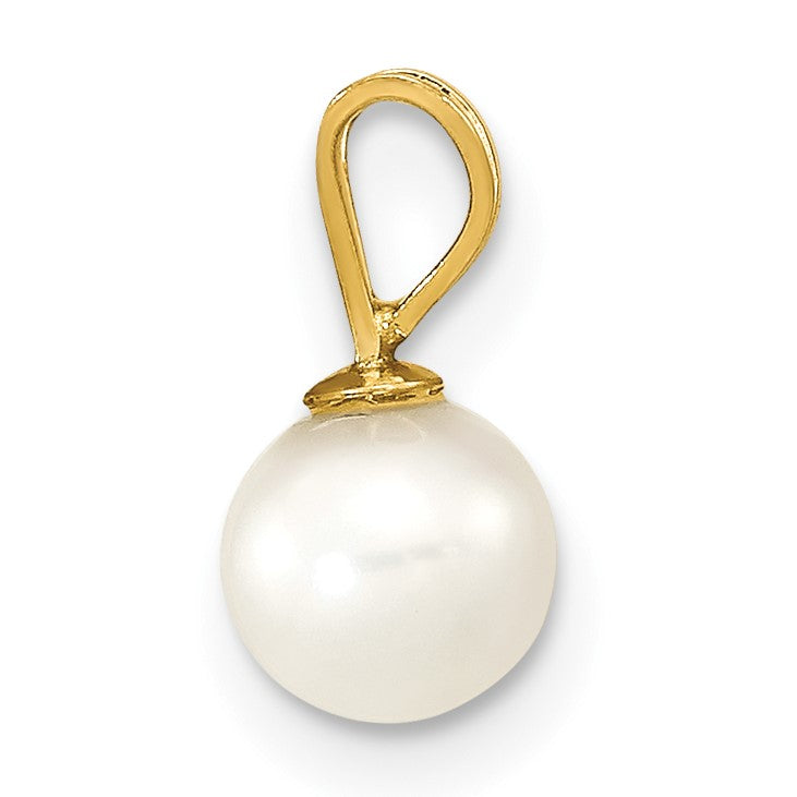 14K Gelbgold 14K 5-6mm Weiß Rund Süßwasser Zuchtperle Anhänger